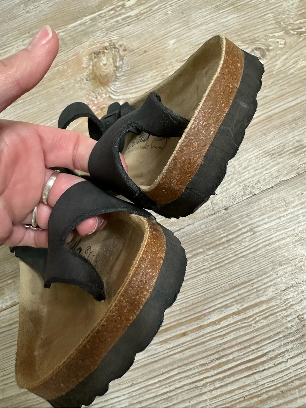 Birkenstock Betula Jasmine Black Nubuck Toe-Loop Sandals Sz 38